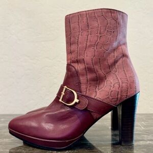 Flavio Menorca Burgundy Red Croc Embossed Heeled Ankle Boots